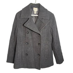 St. Johns Bay Double Breast Charcoal Wool Blend Pea Coat Women's Size P. Med